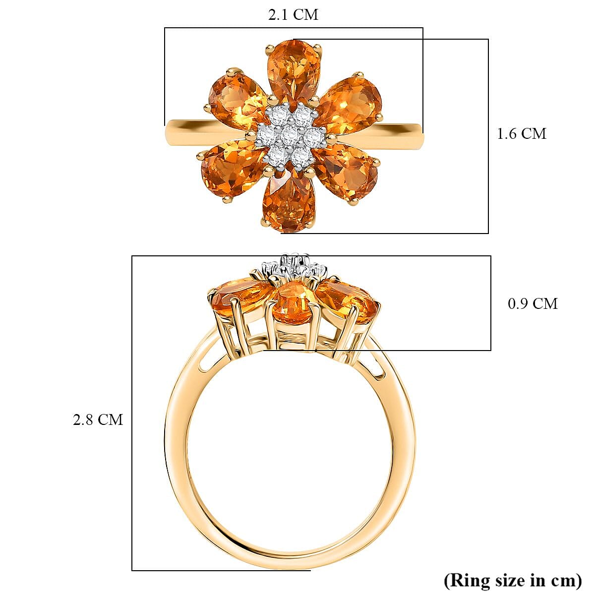 D'Joy Serra Gaucha Citrine &amp; White Zircon Floral Ring in Yellow Gold Plated Sterling Silver 2.55 Ct. 8277270 6