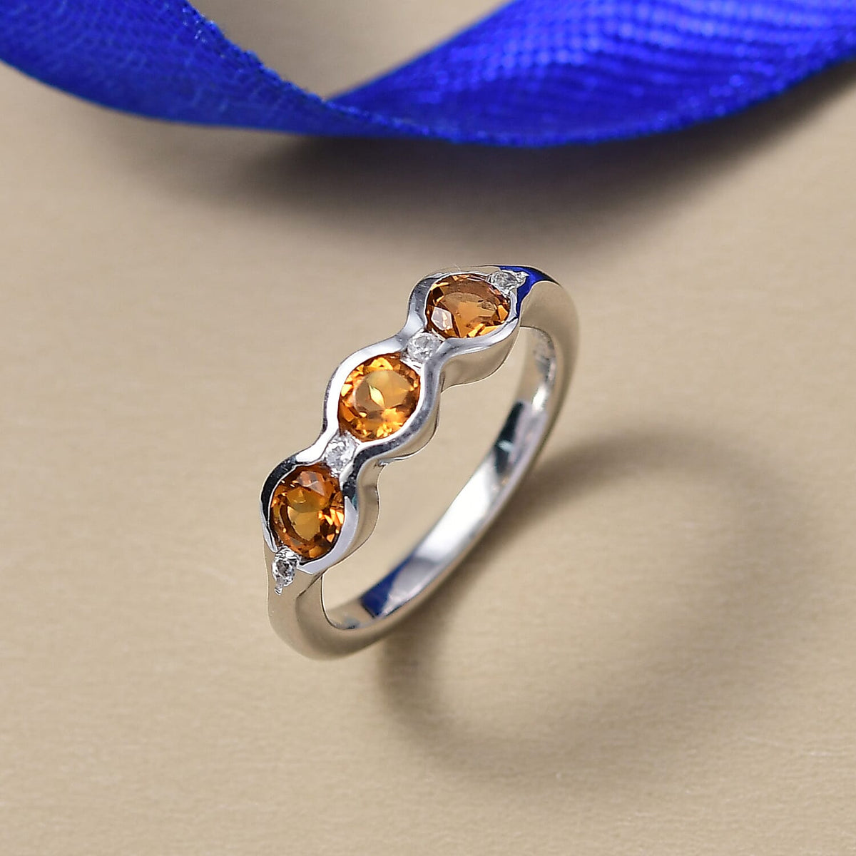 D'Joy Serra Gaucha Citrine &amp; White Zircon Half Eternity Band Ring in Platinum Overlay Sterling Silver 8287048 2