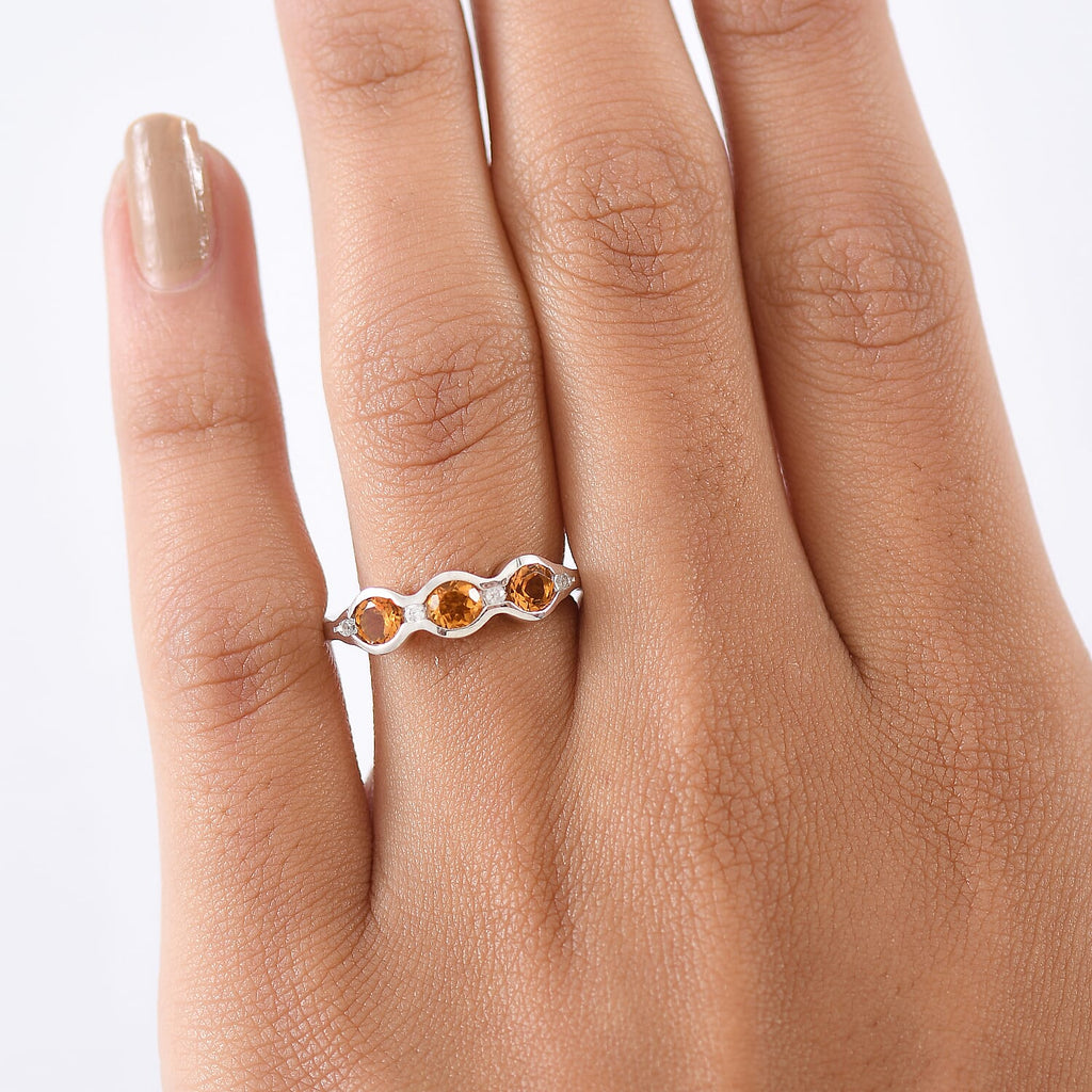 D'Joy Serra Gaucha Citrine & White Zircon Half Eternity Band Ring in Platinum Overlay Sterling Silver