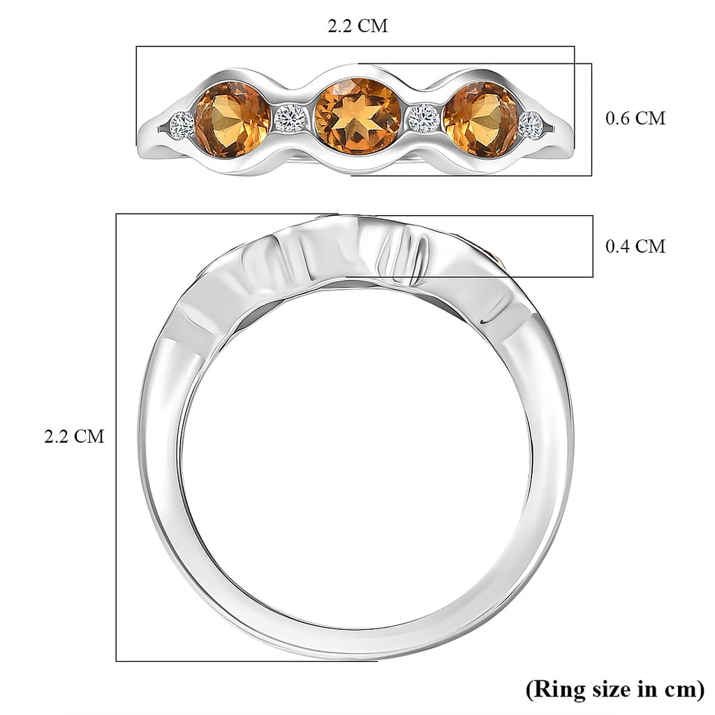 D'Joy Serra Gaucha Citrine & White Zircon Half Eternity Band Ring in Platinum Overlay Sterling Silver