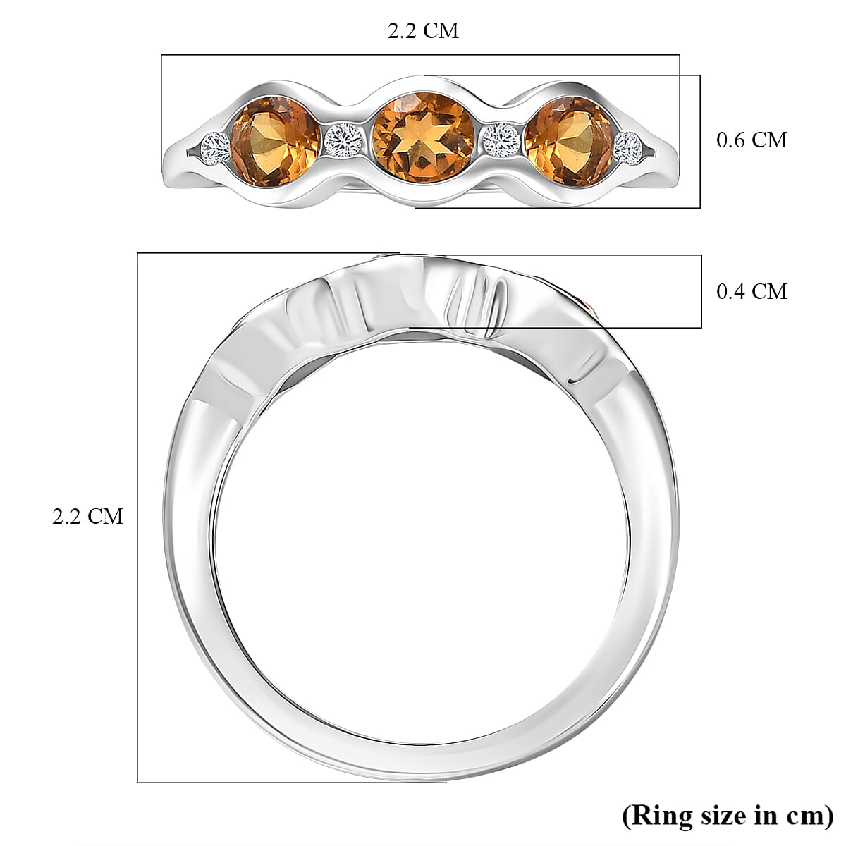 D'Joy Serra Gaucha Citrine &amp; White Zircon Half Eternity Band Ring in Platinum Overlay Sterling Silver 8287048 6