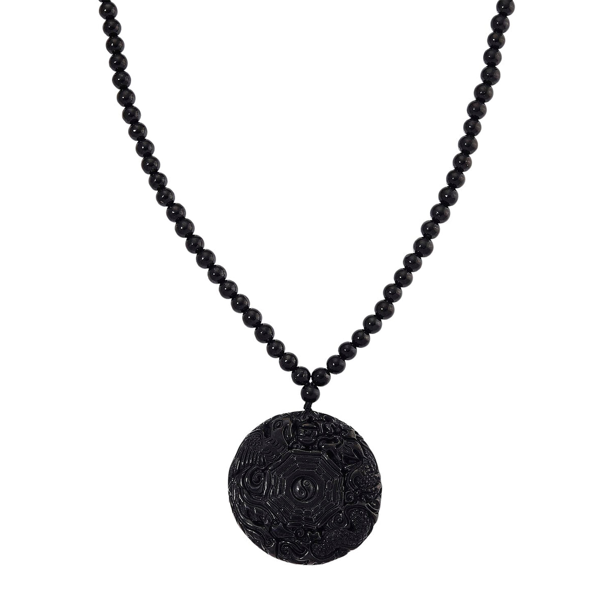 D'joy Natural Shungite Dragon and Phoenix Necklace (Size 20) in Rhodium Overlay Sterling Silver 254.55 Ct. 8248583 0