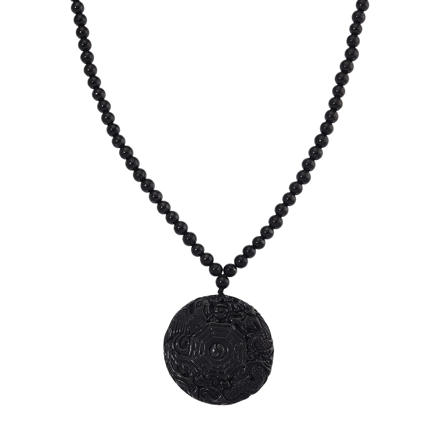 D'joy Natural Shungite Dragon and Phoenix Necklace (Size 20) in Rhodium Overlay Sterling Silver 254.55 Ct. 8248583 0