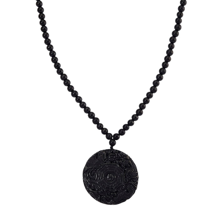 D'joy Natural Shungite Dragon and Phoenix Necklace (Size 20) in Rhodium Overlay Sterling Silver 254.55 Ct. 8248583 1