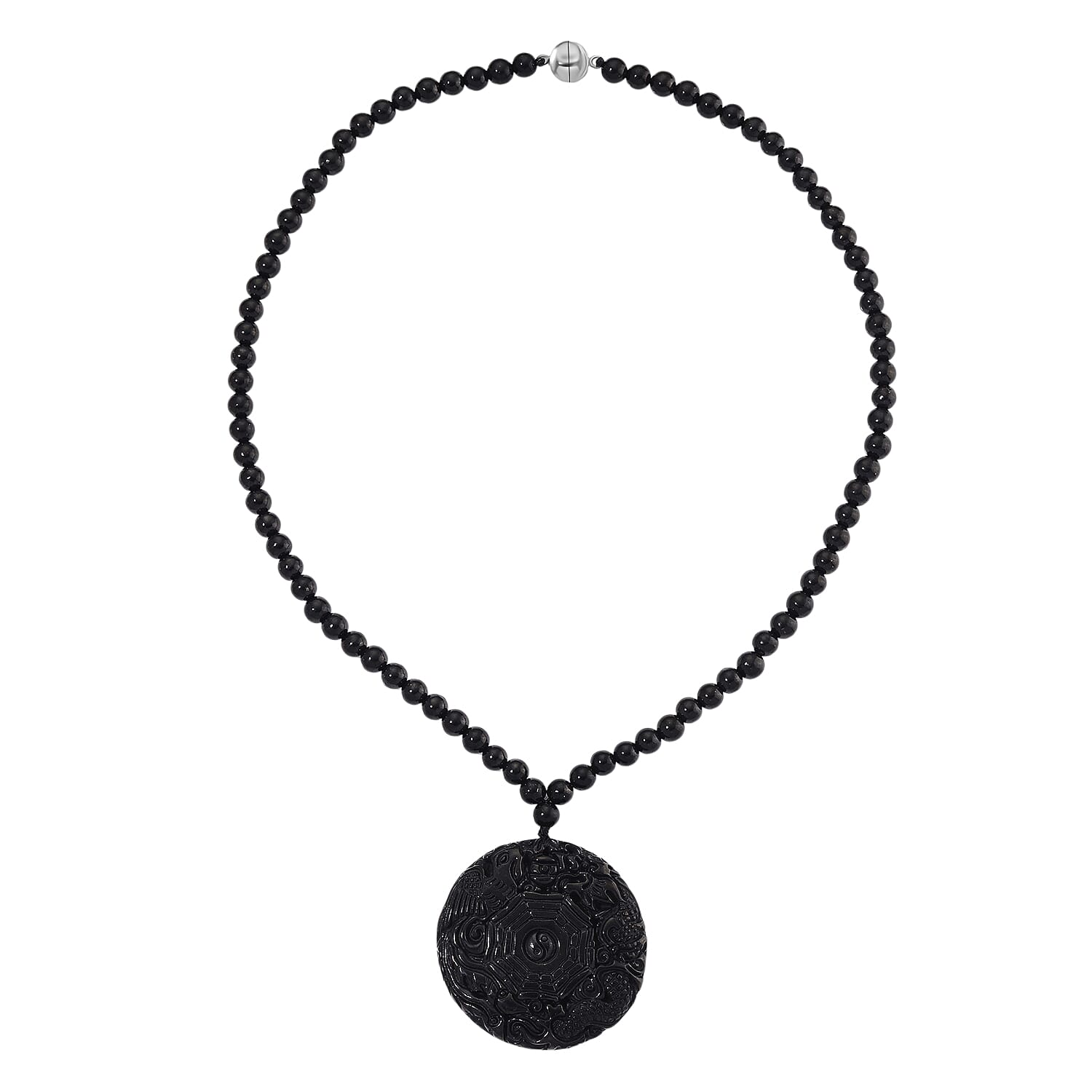 D'joy Natural Shungite Dragon and Phoenix Necklace (Size 20) in Rhodium Overlay Sterling Silver 254.55 Ct. 8248583 3
