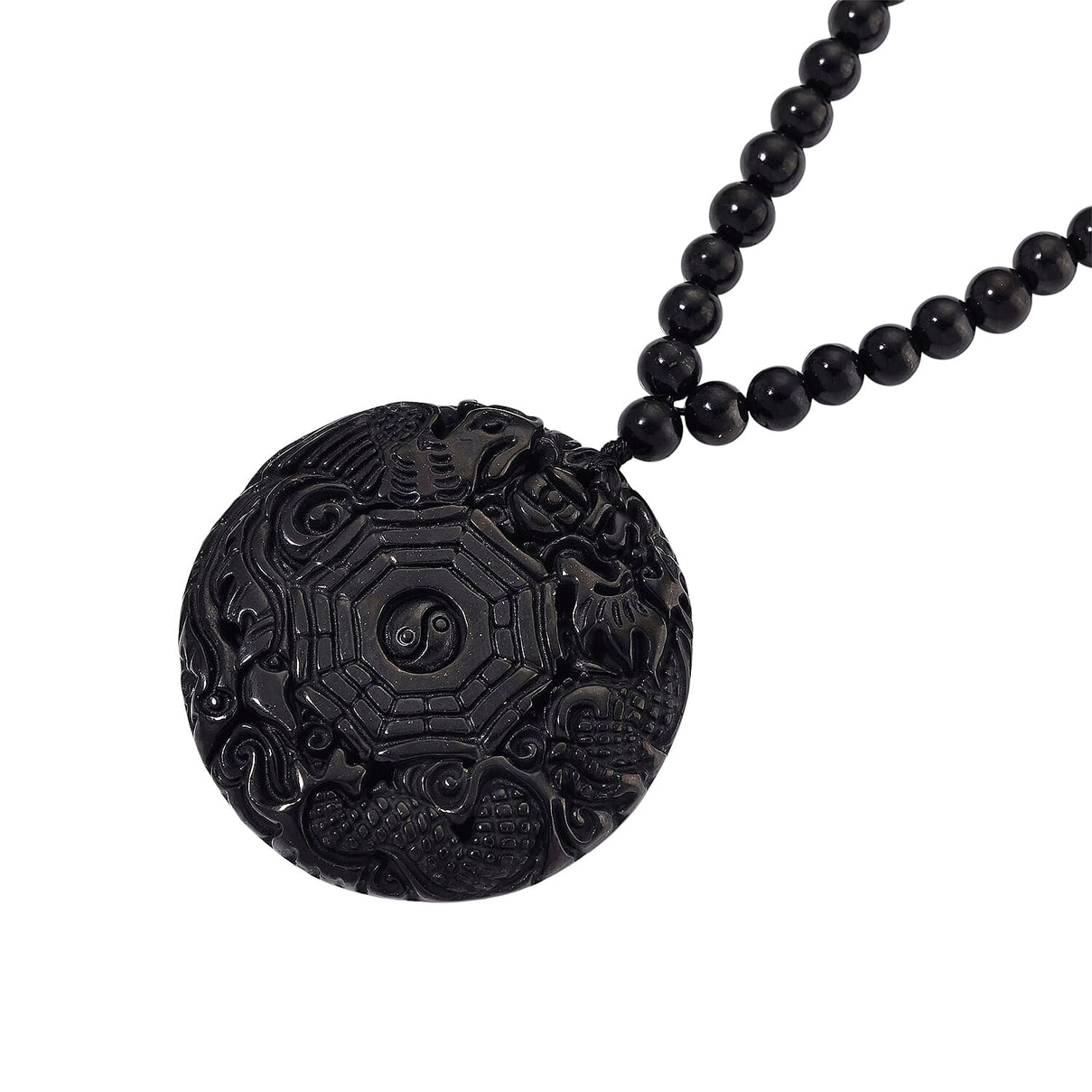 D'joy Natural Shungite Dragon and Phoenix Necklace (Size 20) in Rhodium Overlay Sterling Silver 254.55 Ct. 8248583 4