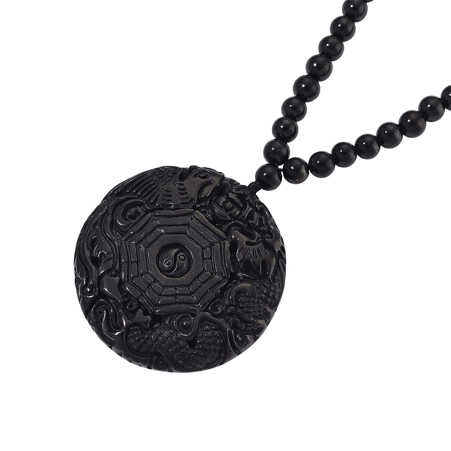 D'joy Natural Shungite Dragon and Phoenix Necklace (Size 20) in Rhodium Overlay Sterling Silver 254.55 Ct. 8248583 4
