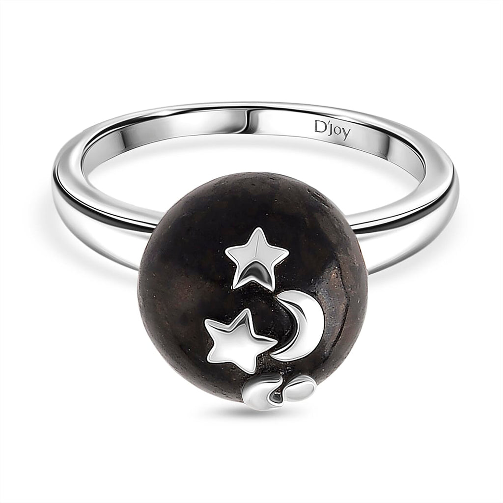 D'Joy Shungite Celestial Cabochon Ring in Rhodium Overlay Sterling Silver 12.50 Ct.