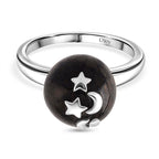 D'Joy Shungite Celestial Cabochon Ring in Rhodium Overlay Sterling Silver 12.50 Ct.