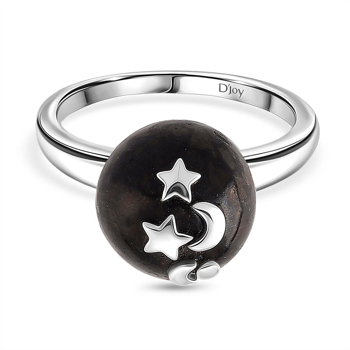 D'Joy - Natural Shungite Celestial Cabochon Ring in Rhodium Overlay Sterling Silver 12.50 Ct 8430779 1