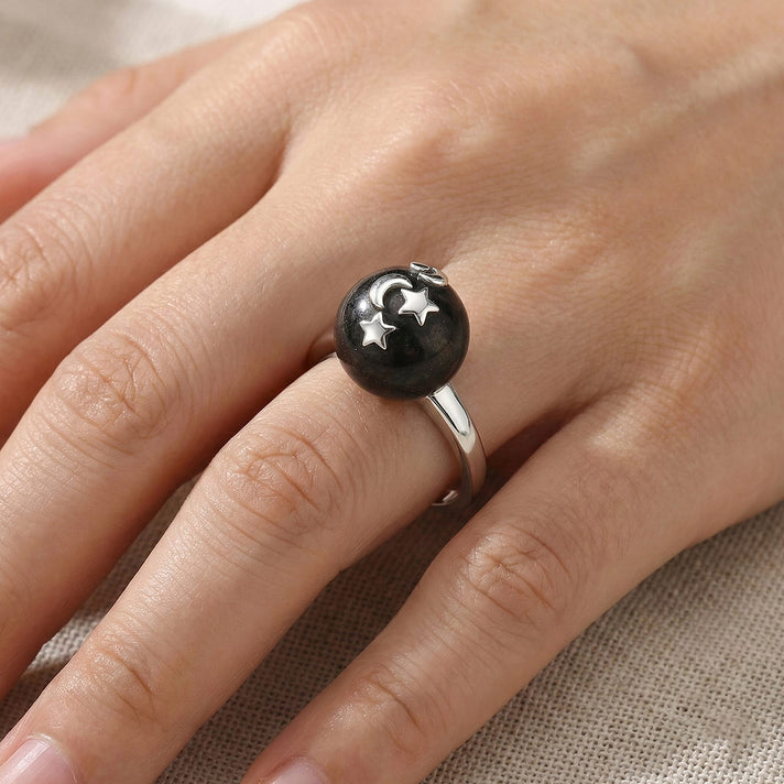 D'Joy - Natural Shungite Celestial Cabochon Ring in Rhodium Overlay Sterling Silver 12.50 Ct 8430779 2