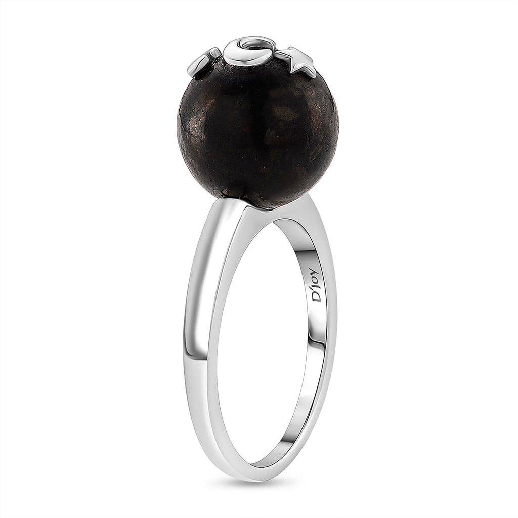 D'Joy Shungite Celestial Cabochon Ring in Rhodium Overlay Sterling Silver 12.50 Ct.