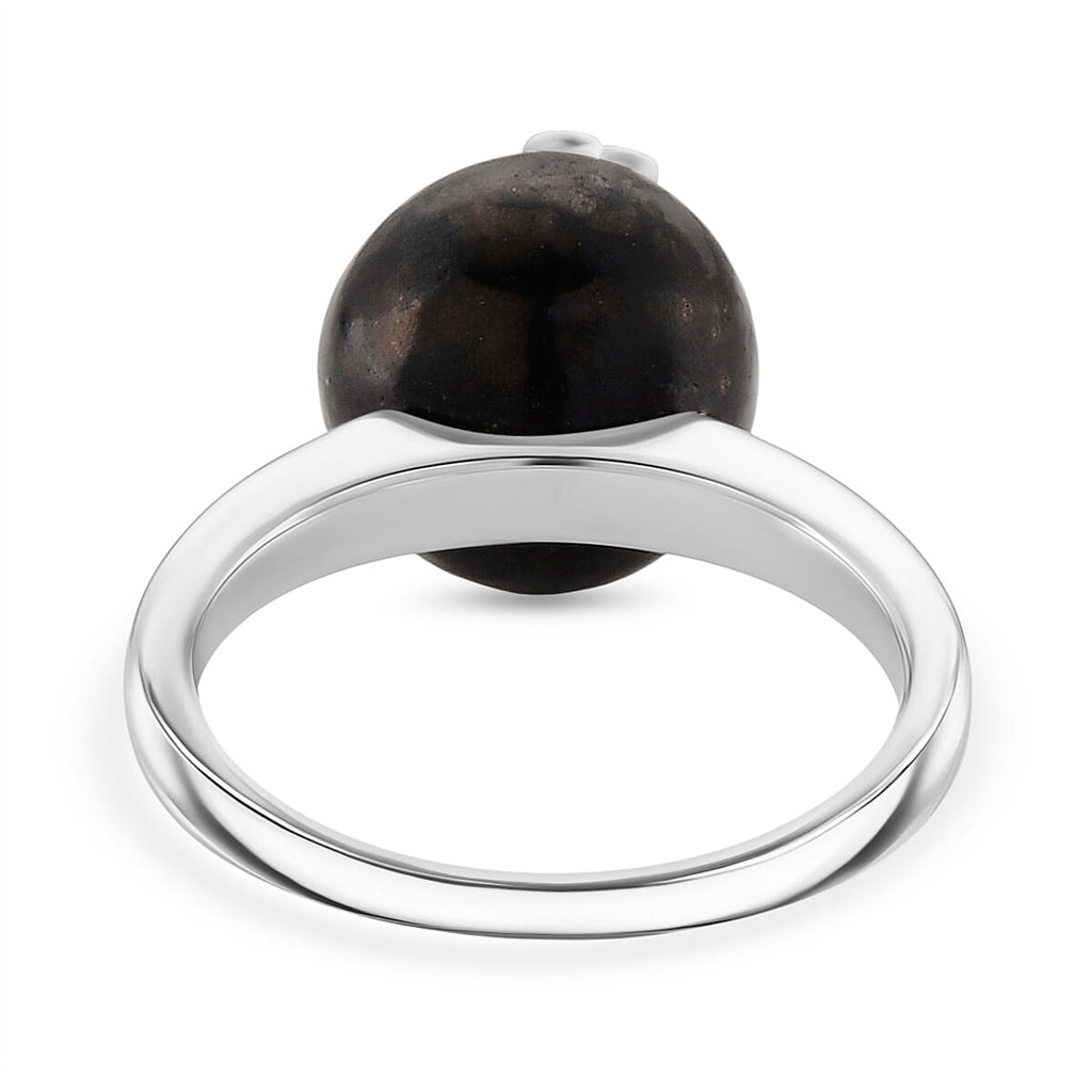 D'Joy Shungite Celestial Cabochon Ring in Rhodium Overlay Sterling Silver 12.50 Ct.