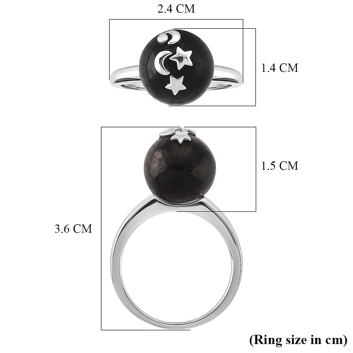 D'Joy - Natural Shungite Celestial Cabochon Ring in Rhodium Overlay Sterling Silver 12.50 Ct 8430779 6