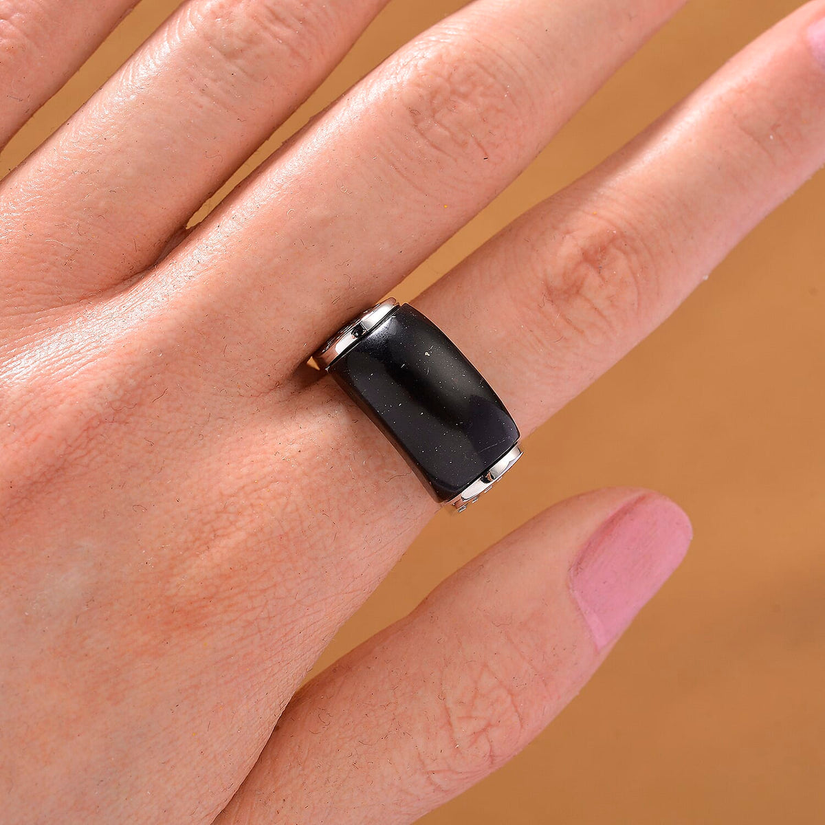 D'Joy Natural Shungite Solitaire Ring in Rhodium Overlay Sterling Silver 12.00 Ct. 8248841 2