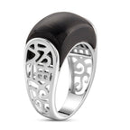 D'Joy Natural Shungite Solitaire Ring in Rhodium Overlay Sterling Silver 12.00 Ct.