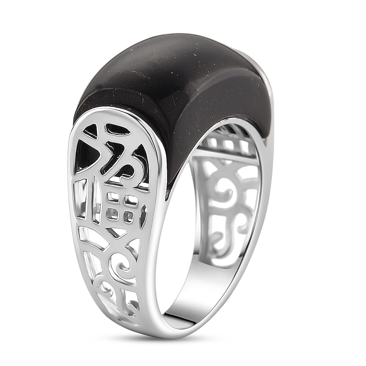 D'Joy Natural Shungite Solitaire Ring in Rhodium Overlay Sterling Silver 12.00 Ct. 8248841 3