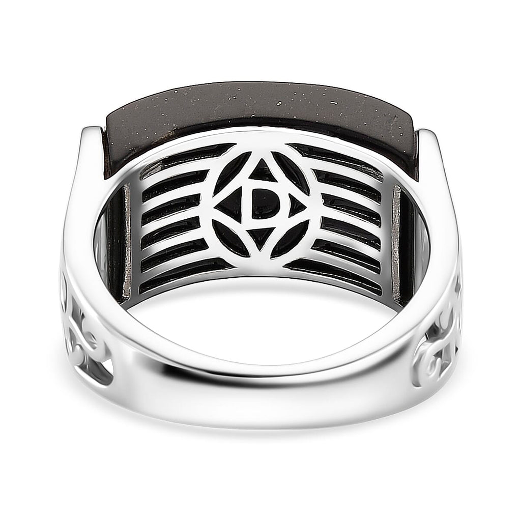 D'Joy Natural Shungite Solitaire Ring in Rhodium Overlay Sterling Silver 12.00 Ct.