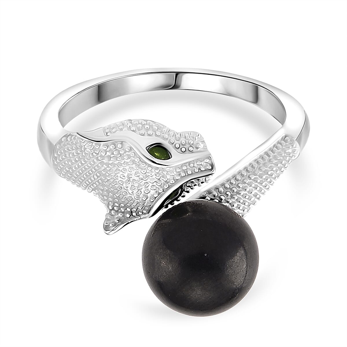 D'Joy Shungite &amp; Natural Chrome Diopside Panther Ring in Rhodium Overlay Sterling Silver 5.56 Ct. 8247064 0