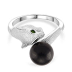 D'Joy Shungite & Natural Chrome Diopside Panther Ring in Rhodium Overlay Sterling Silver 5.56 Ct.