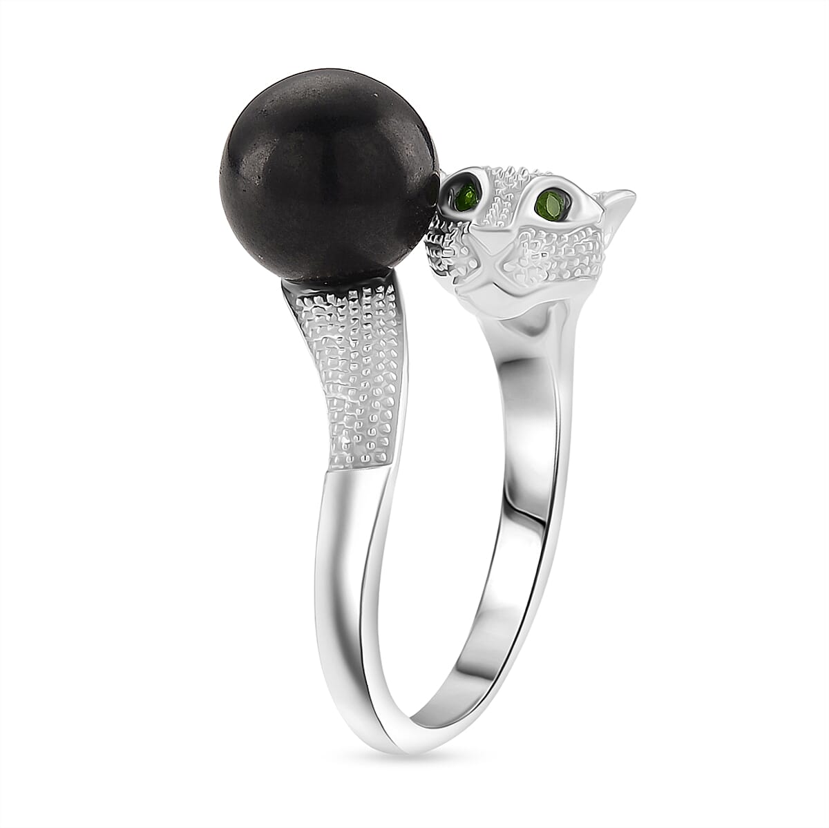 D'Joy Shungite &amp; Natural Chrome Diopside Panther Ring in Rhodium Overlay Sterling Silver 5.56 Ct. 8247064 3