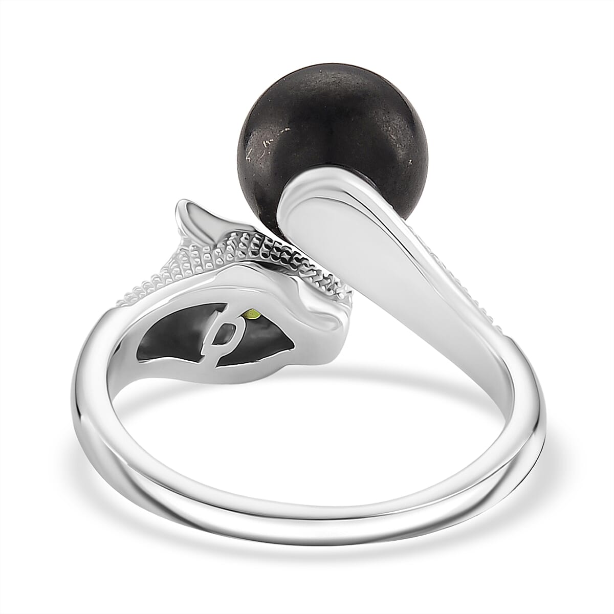 D'Joy Shungite &amp; Natural Chrome Diopside Panther Ring in Rhodium Overlay Sterling Silver 5.56 Ct. 8247064 4
