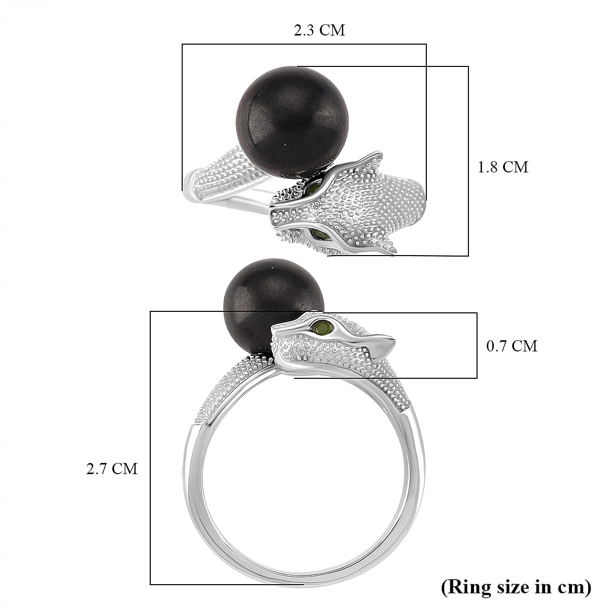 D'Joy Shungite &amp; Natural Chrome Diopside Panther Ring in Rhodium Overlay Sterling Silver 5.56 Ct. 8247064 5