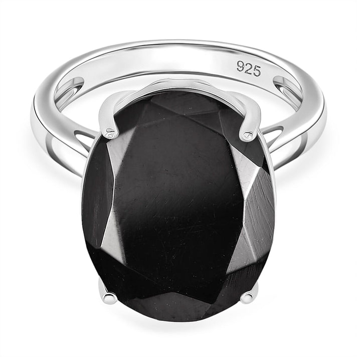 D'Joy Natural Shungite Solitaire Ring in Rhodium Overlay Sterling Silver 11.50 Ct. 8247083 1