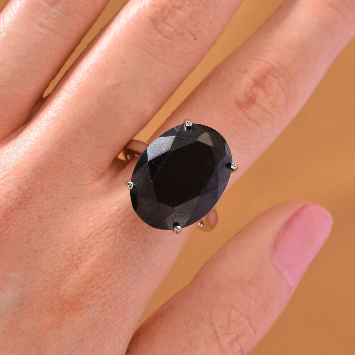 D'Joy Natural Shungite Solitaire Ring in Rhodium Overlay Sterling Silver 11.50 Ct. 8247083 2