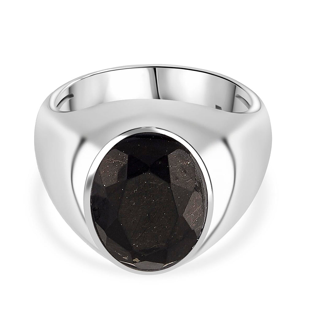 D'Joy Natural Shungite Solitaire Ring in Rhodium Overlay Sterling Silver 4.00 Ct, Silver Wt. 6.50 Gms.