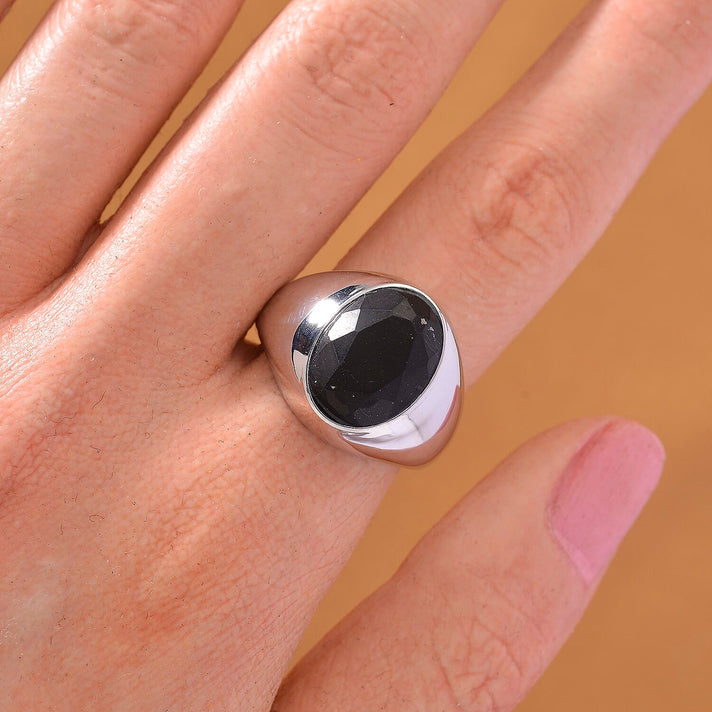 D'Joy Natural Shungite Solitaire Ring in Rhodium Overlay Sterling Silver 4.00 Ct, Silver Wt. 6.50 Gms. 8248779 2
