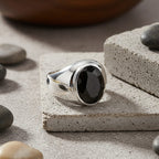 D'Joy Natural Shungite Solitaire Ring in Rhodium Overlay Sterling Silver 4.00 Ct, Silver Wt. 6.50 Gms.