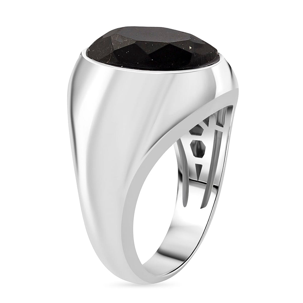 D'Joy Natural Shungite Solitaire Ring in Rhodium Overlay Sterling Silver 4.00 Ct, Silver Wt. 6.50 Gms.