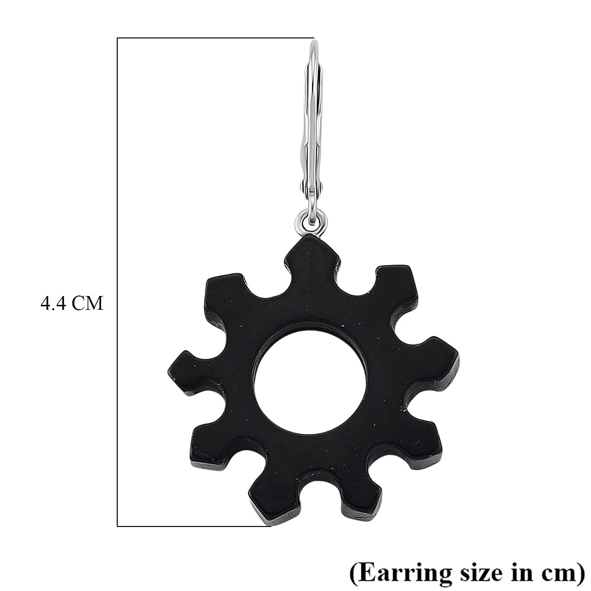 D'Joy - Natural Shungite Steampunk Gear Dangle Earring with Lever Back in Rhodium Overlay Sterling Silver 25.00 Ct. 8430824 5