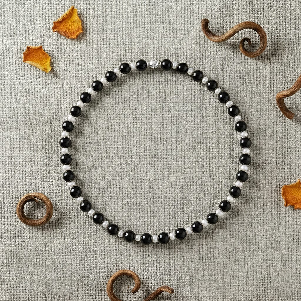 D'Joy Natural Shungite &amp; White Fresh Water Pearl Beads Necklace (Size - 20) with Magnetic Lock in Rhodium Overlay Sterling Silver 250.00 Ct. 8433851 3