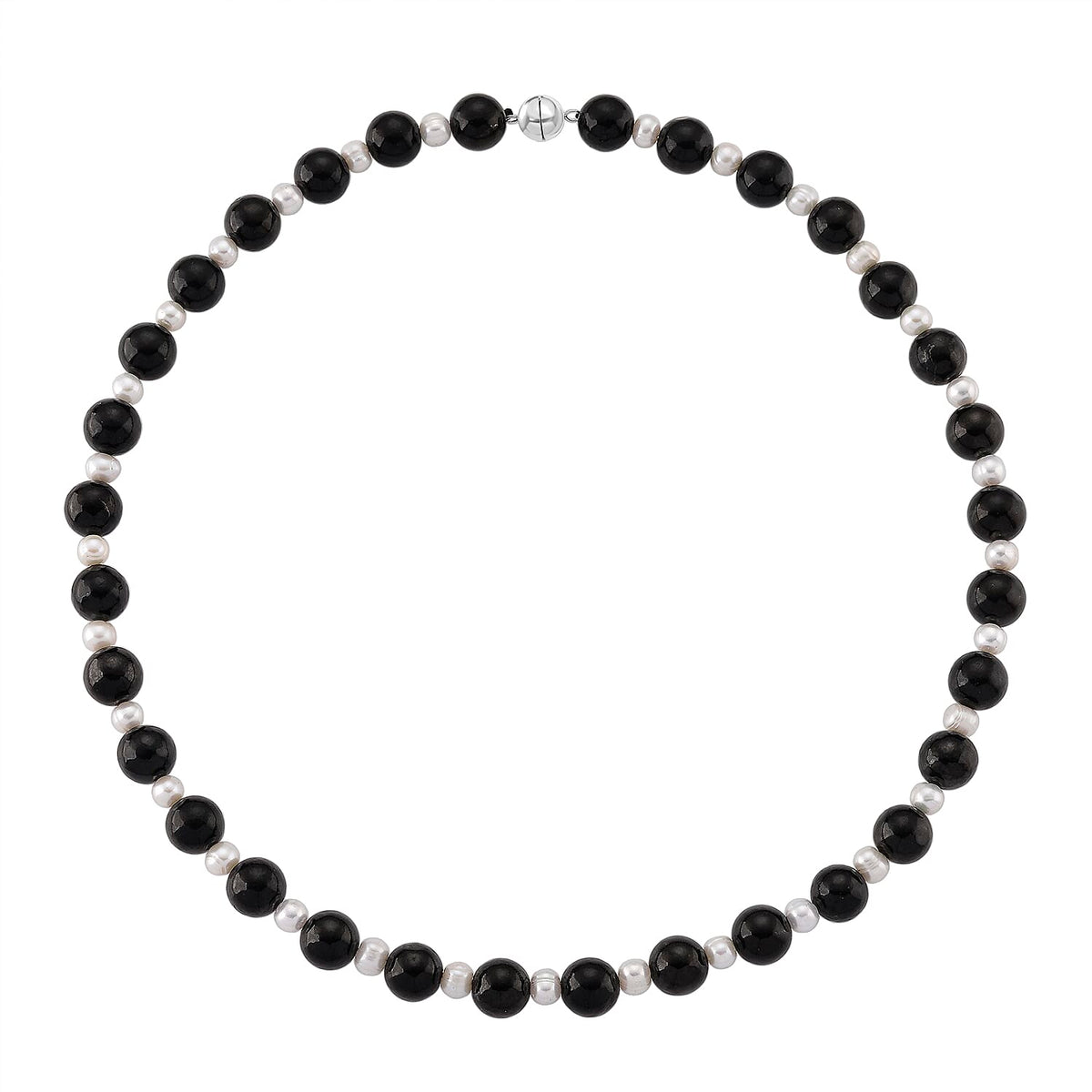 D'Joy Natural Shungite &amp; White Fresh Water Pearl Beads Necklace (Size - 20) with Magnetic Lock in Rhodium Overlay Sterling Silver 250.00 Ct. 8433851 4