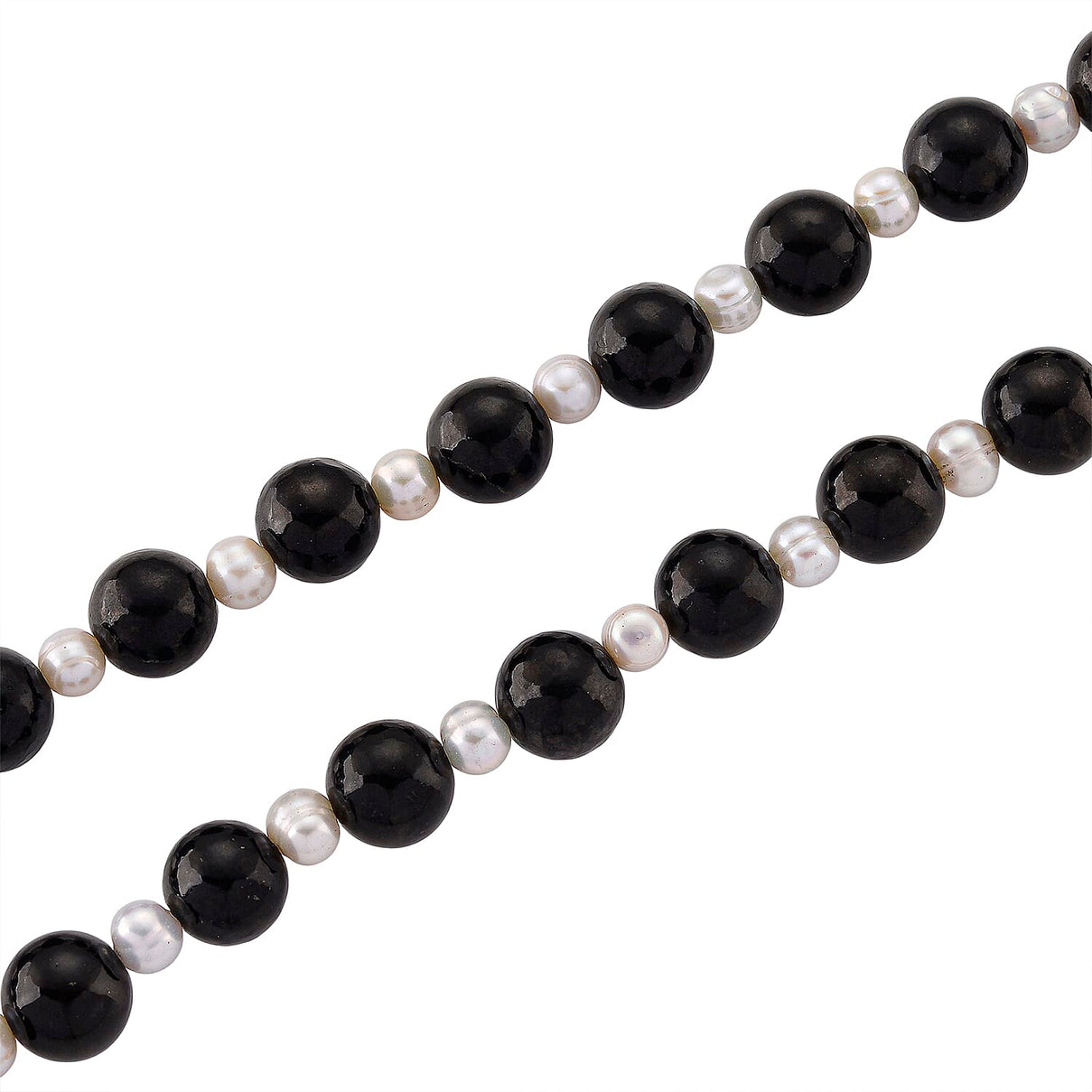 D'Joy Natural Shungite &amp; White Fresh Water Pearl Beads Necklace (Size - 20) with Magnetic Lock in Rhodium Overlay Sterling Silver 250.00 Ct. 8433851 5