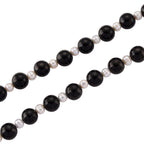 D'Joy Natural Shungite & White Fresh Water Pearl Beads Necklace (Size - 20) with Magnetic Lock in Rhodium Overlay Sterling Silver 250.00 Ct.