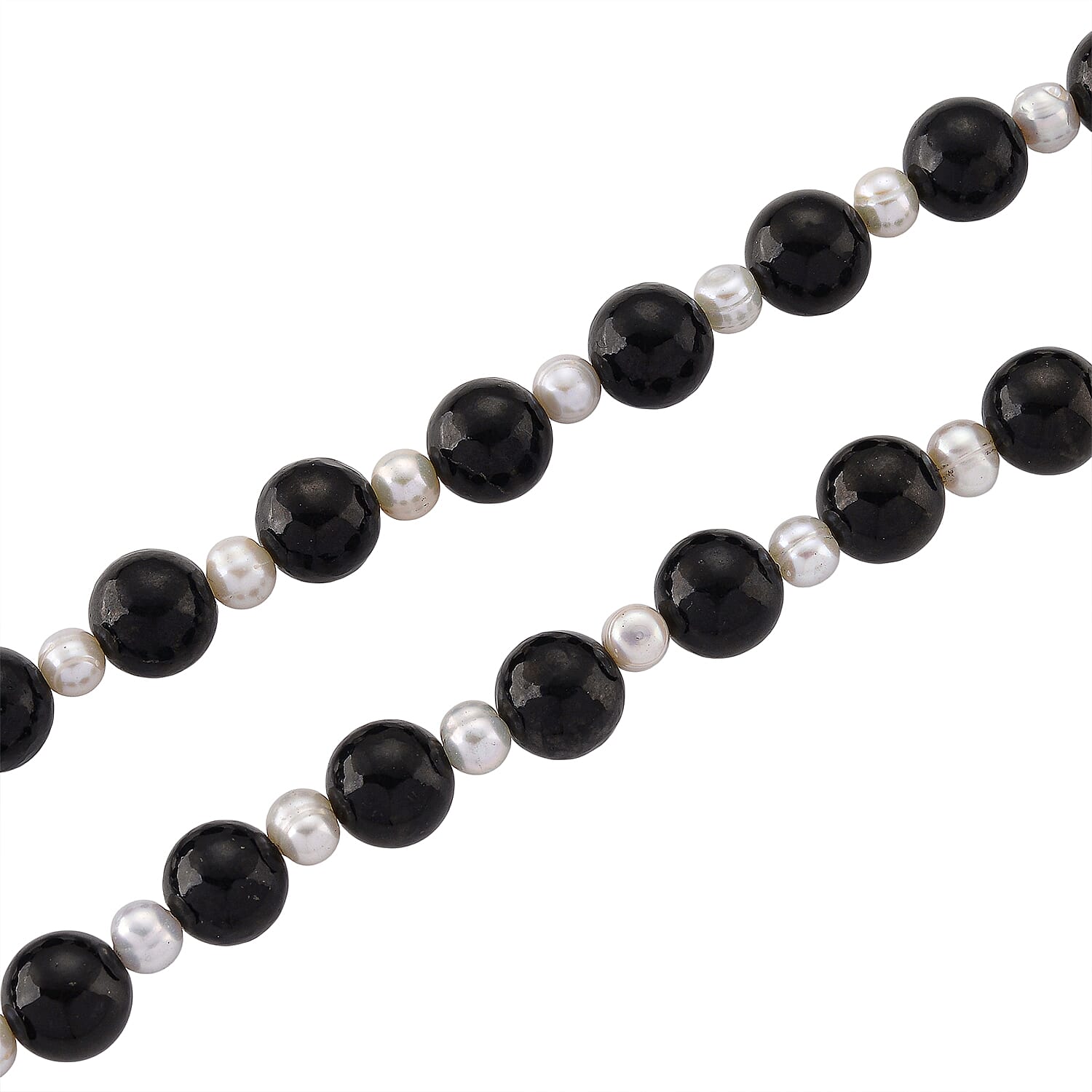 D'Joy Natural Shungite &amp; White Fresh Water Pearl Beads Necklace (Size - 20) with Magnetic Lock in Rhodium Overlay Sterling Silver 250.00 Ct. 8433851 5