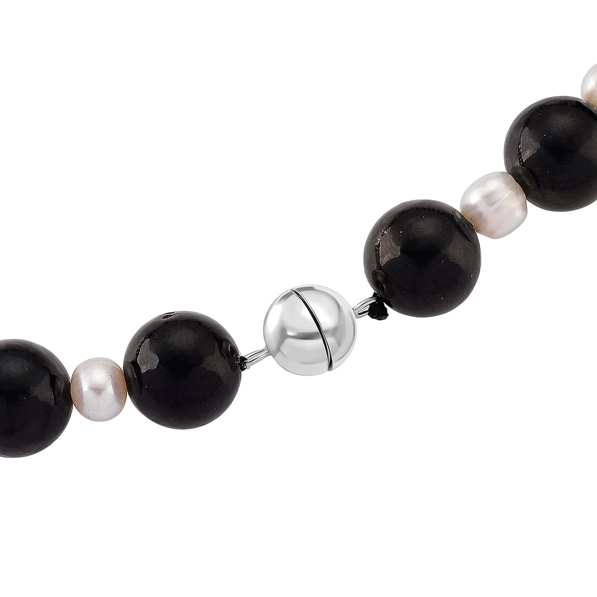D'Joy Natural Shungite &amp; White Fresh Water Pearl Beads Necklace (Size - 20) with Magnetic Lock in Rhodium Overlay Sterling Silver 250.00 Ct. 8433851 6