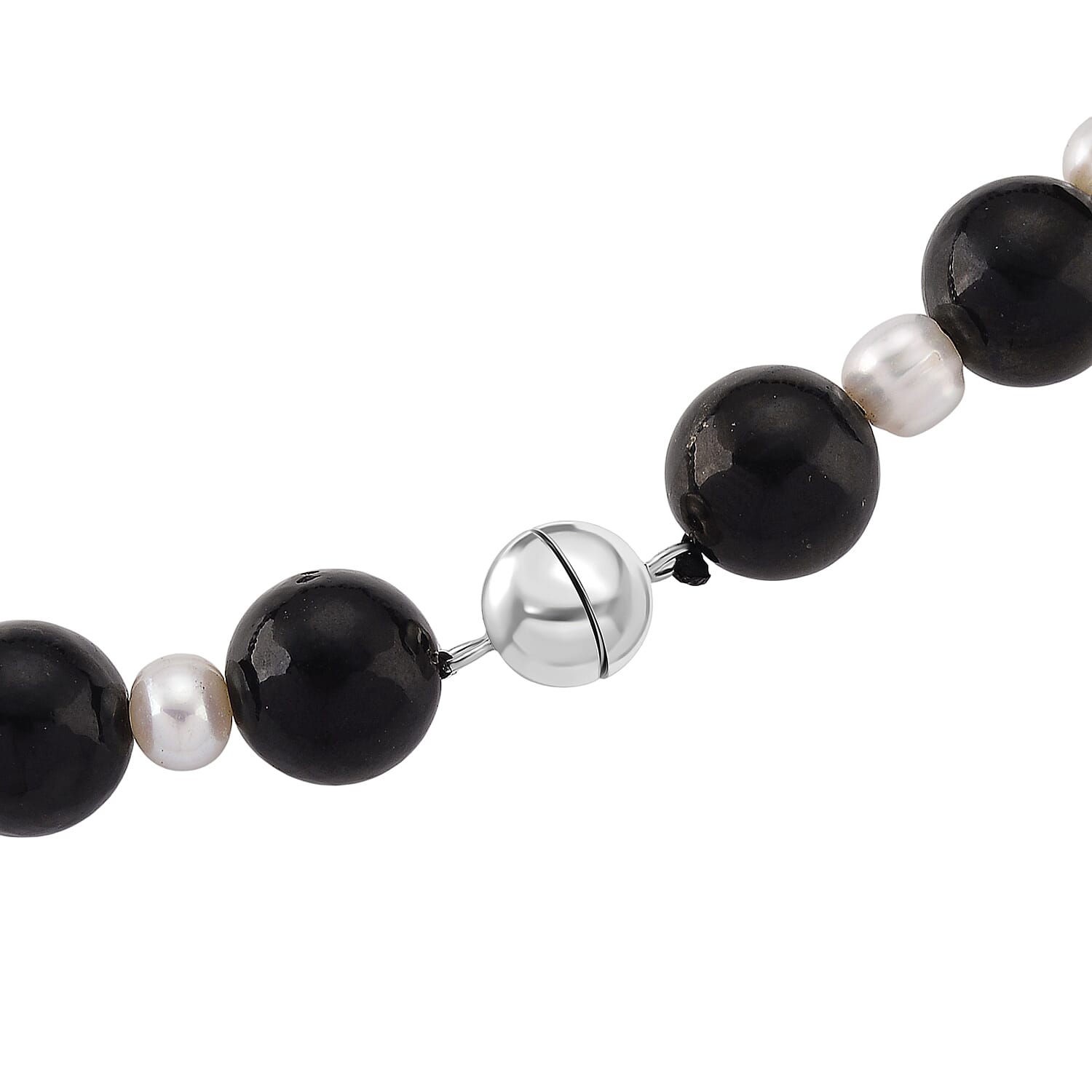 D'Joy Natural Shungite &amp; White Fresh Water Pearl Beads Necklace (Size - 20) with Magnetic Lock in Rhodium Overlay Sterling Silver 250.00 Ct. 8433851 6