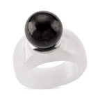 D'Joy Shungite & Natural Type A  Jadeite Ring in Rhodium Overlay Sterling Silver 30.75 Ct.