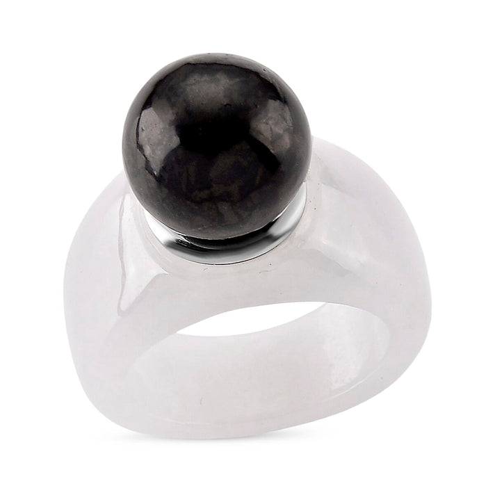 D'Joy Shungite &amp; Natural Type A Jadeite Solitaire Band Ring in Rhodium Overlay Sterling Silver 30.75 Ct. 8248798 1