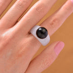D'Joy Shungite & Natural Type A  Jadeite Ring in Rhodium Overlay Sterling Silver 30.75 Ct.