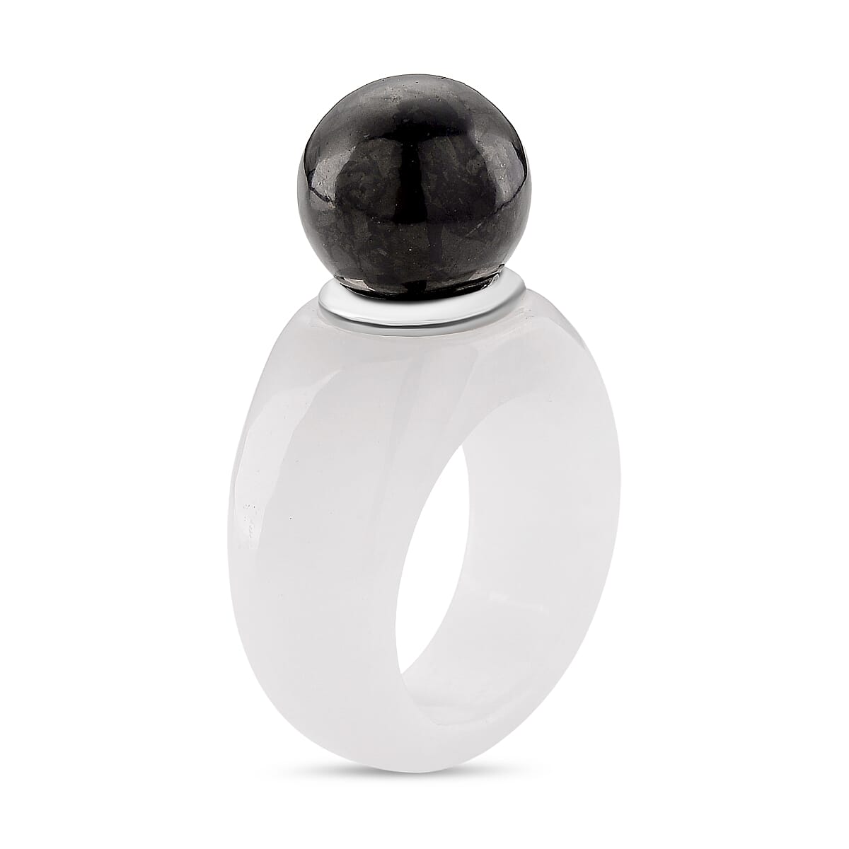 D'Joy Shungite &amp; Natural Type A Jadeite Solitaire Band Ring in Rhodium Overlay Sterling Silver 30.75 Ct. 8248798 3