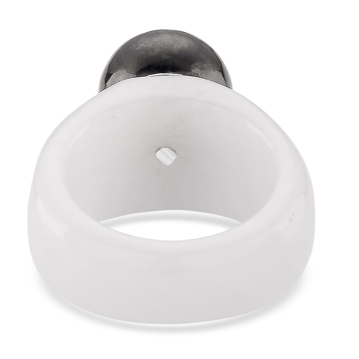D'Joy Shungite &amp; Natural Type A Jadeite Solitaire Band Ring in Rhodium Overlay Sterling Silver 30.75 Ct. 8248798 4