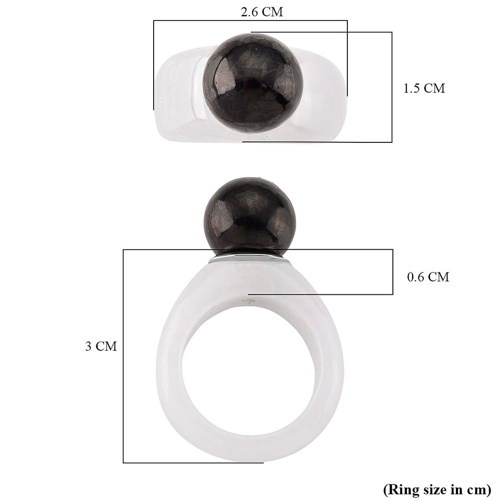 D'Joy Shungite & Natural Type A  Jadeite Ring in Rhodium Overlay Sterling Silver 30.75 Ct.