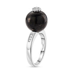 D'Joy Shungite & White Zircon Ring in Rhodium Overlay Sterling Silver 11.66 Ct.