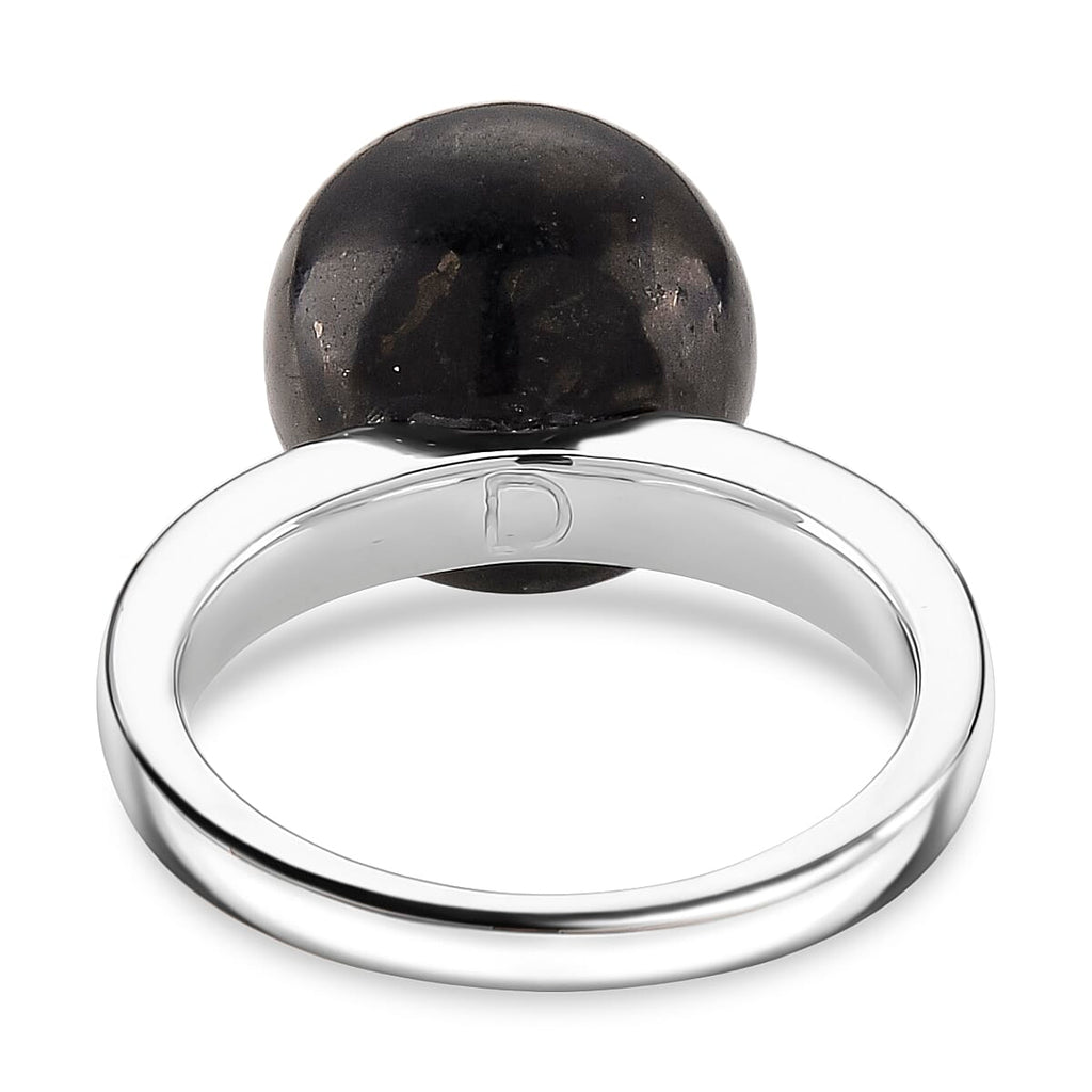 D'Joy Shungite & White Zircon Ring in Rhodium Overlay Sterling Silver 11.66 Ct.