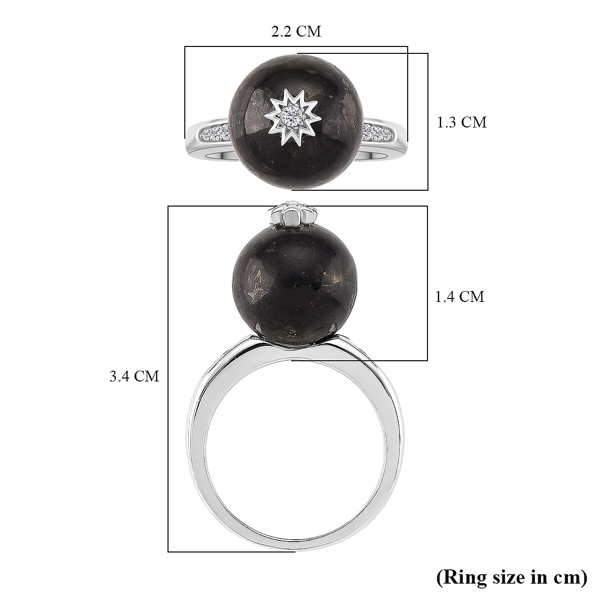 D'Joy Natural Shungite &amp; White Zircon Ring in Rhodium Overlay Sterling Silver 11.66 Ct. 8247042 6